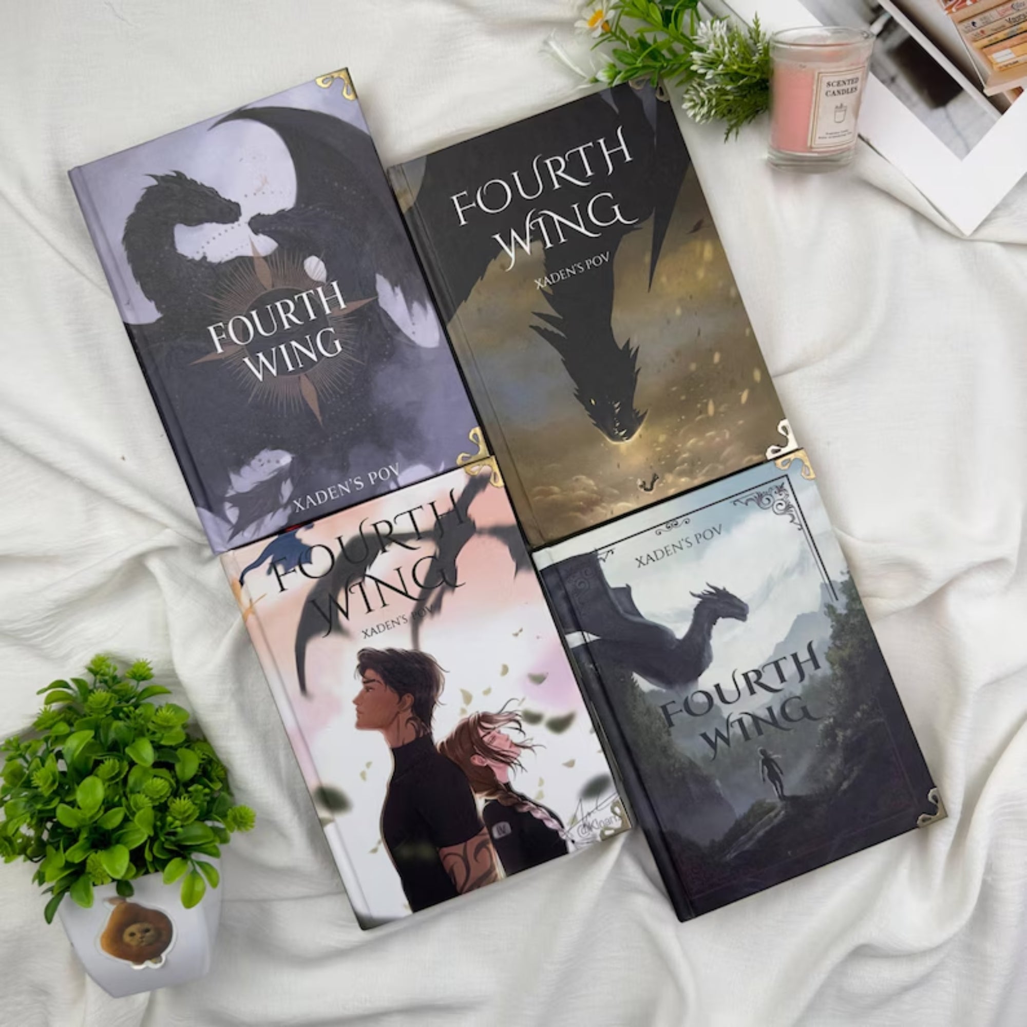 Fourth Wing Inspired Hardcover Book Set – Dragon Fantasy Decorative Books with Xaden POV Cover Art, Aesthetic Collector-Style Shelf Decor