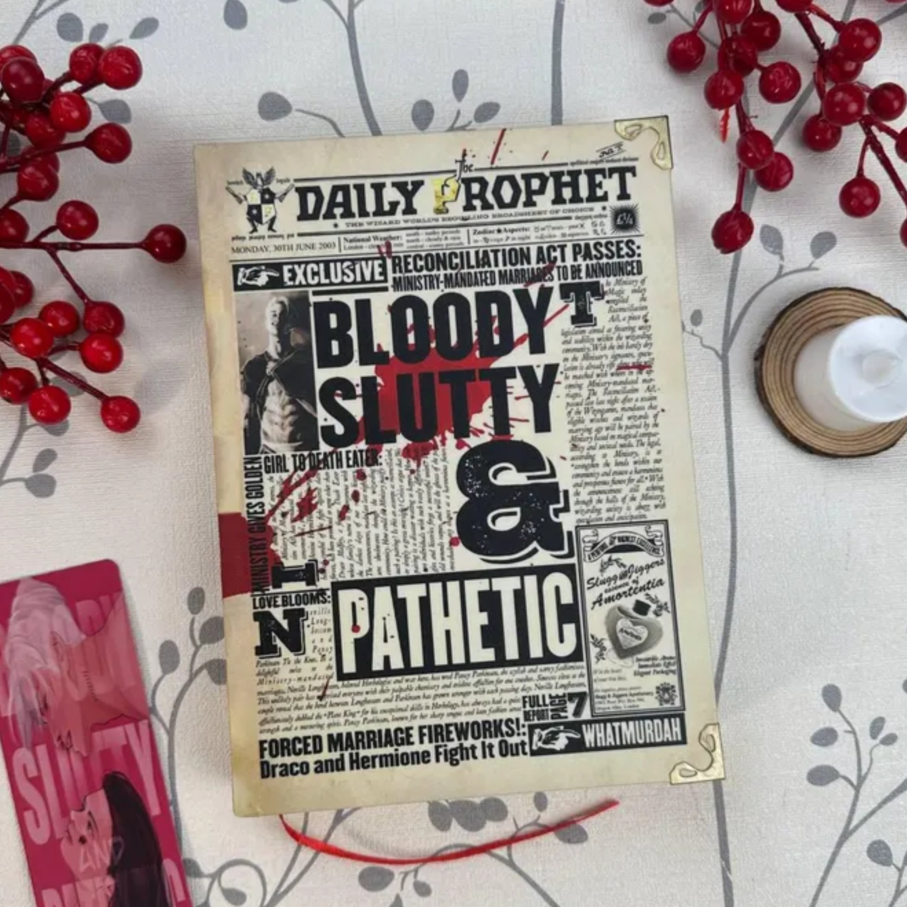 Bloody Slutty & Pathetic Daily Prophet Newspaper Book Cover – Dramione Inspired Dark Academia Aesthetic Fan Art Edition