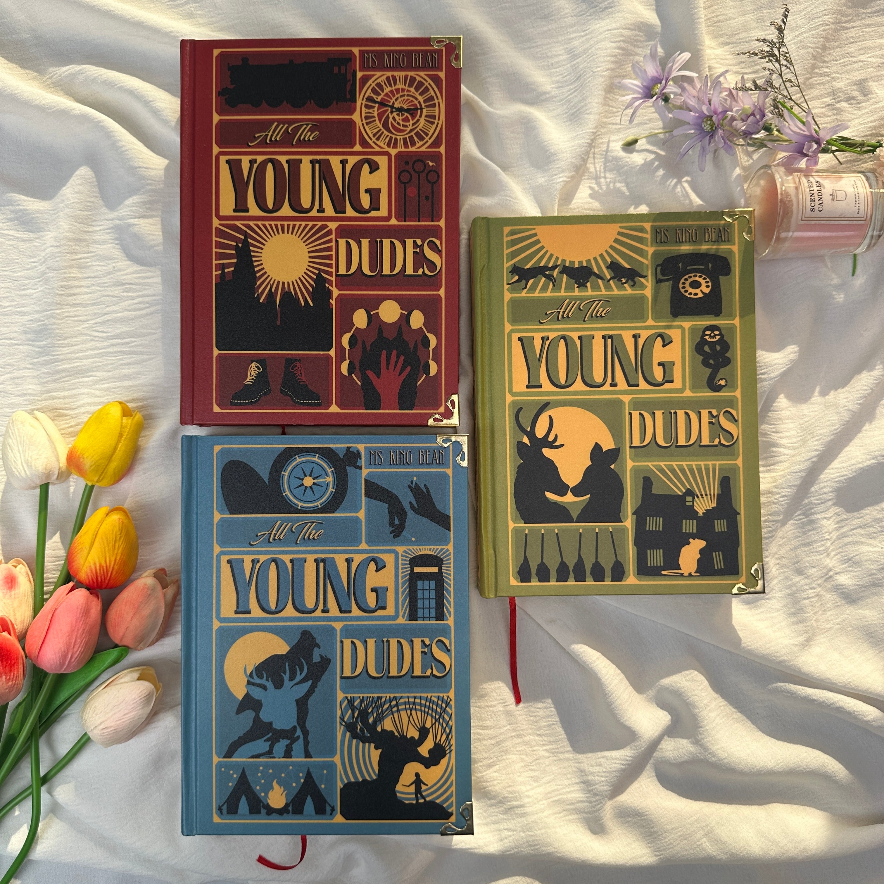 All The Young Dudes Hardcover Book Set – Decorative Collector-Inspired Books with Aesthetic Cover Art, Vintage Style Bookshelf Decor Gift