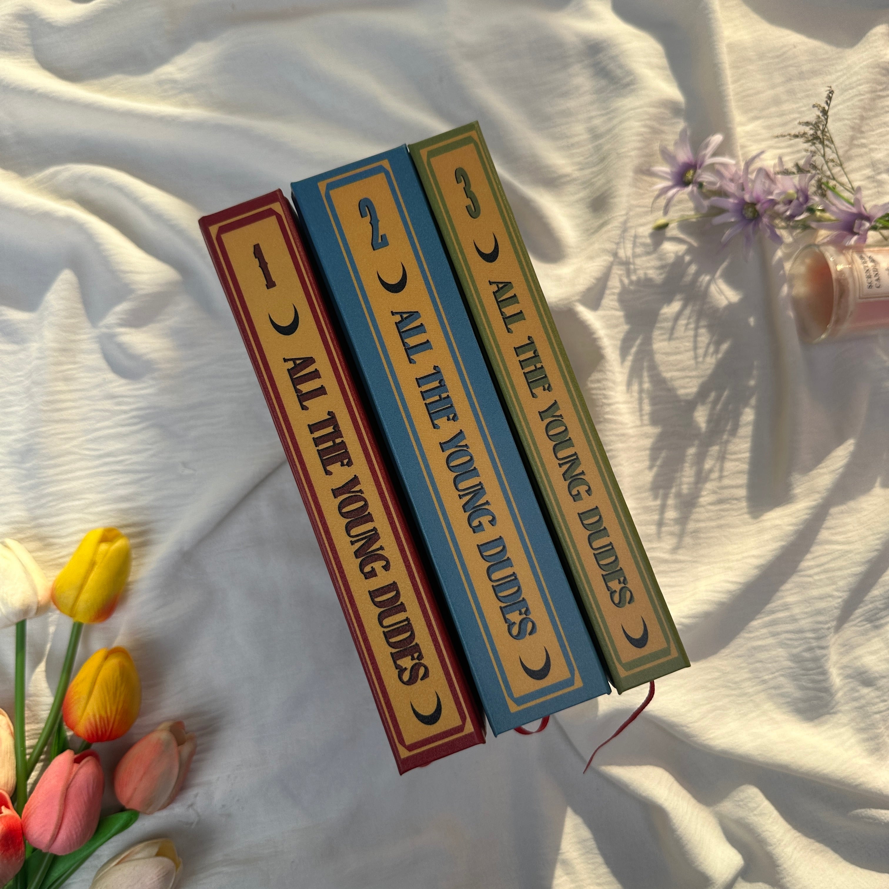 All The Young Dudes Hardcover Book Set – Decorative Collector-Inspired Books with Aesthetic Cover Art, Vintage Style Bookshelf Decor Gift