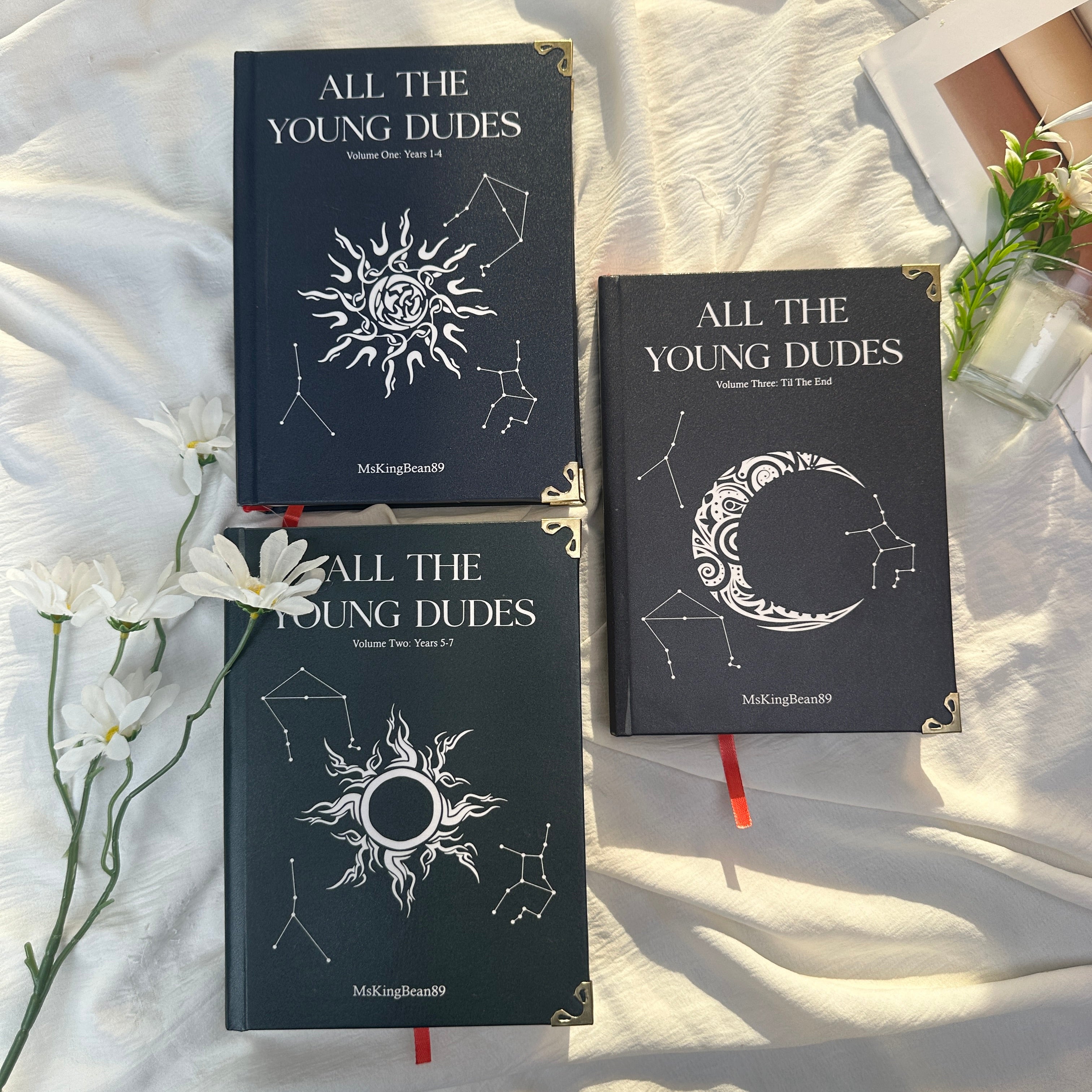 All The Young Dudes Hardcover Book Set – Black Collector-Inspired Decorative Books with Moon, Sun & Constellation Cover Art