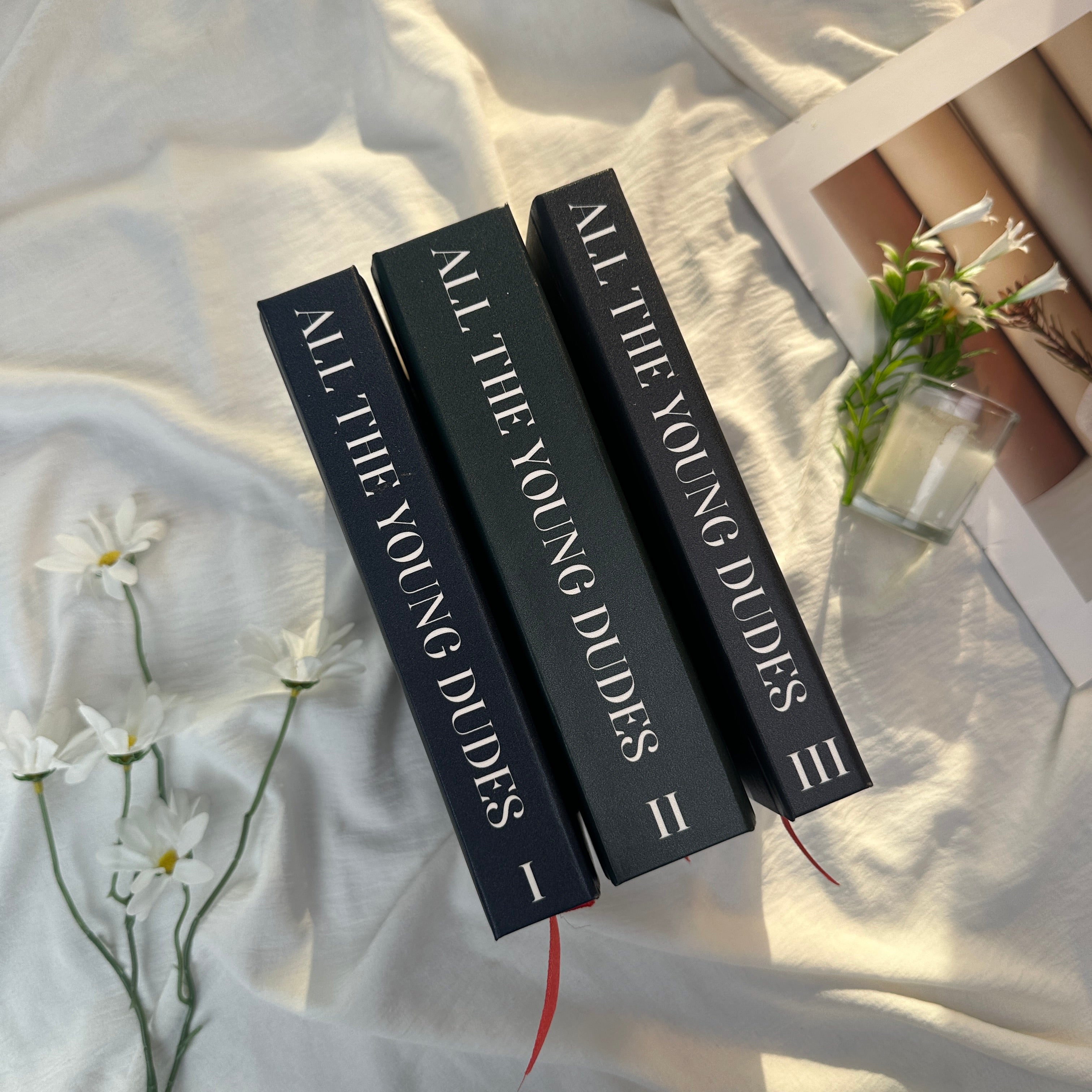 All The Young Dudes Hardcover Book Set – Black Collector-Inspired Decorative Books with Moon, Sun & Constellation Cover Art