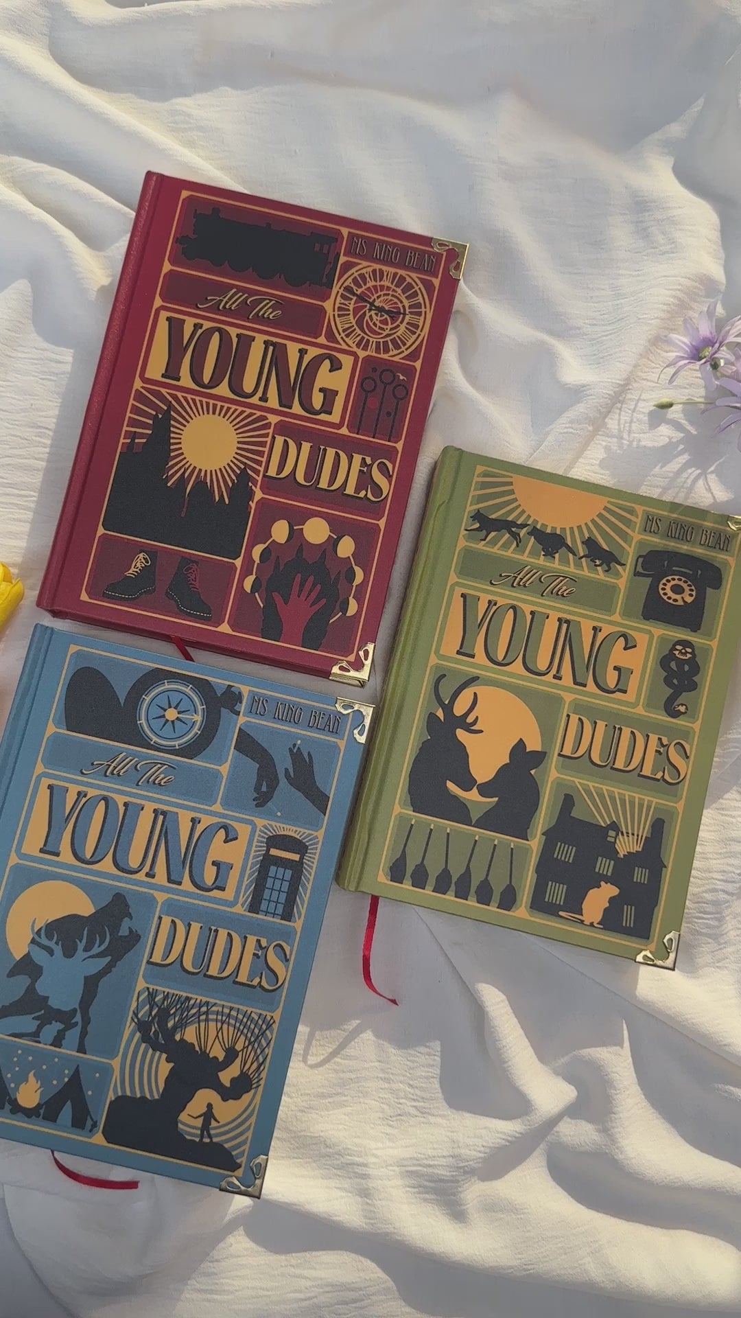 All The Young Dudes Hardcover Book Set – Decorative Collector-Inspired Books with Aesthetic Cover Art, Vintage Style Bookshelf Decor Gift